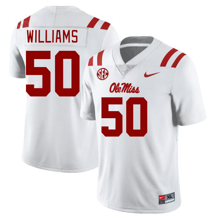 Men #50 Jayden Williams Ole Miss Rebels College Football Jerseys Stitched-White